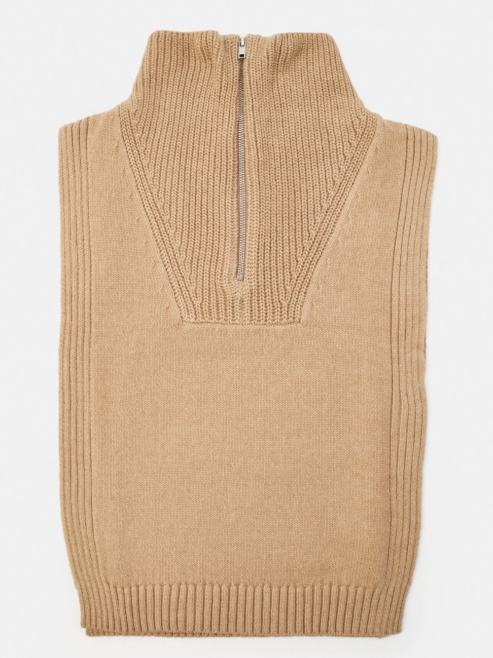 H&M Zip-Front Sleeveless Knit Open Sided Vest in Camel
